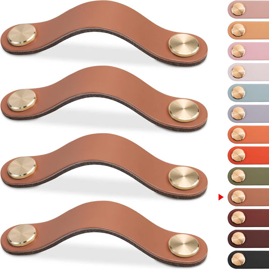 4 pcs Leather Furniture Handles, Cabinet Door Knobs in Leather, Drawer Handles, Vintage Furniture Handles for V1188-MA60-25804-1