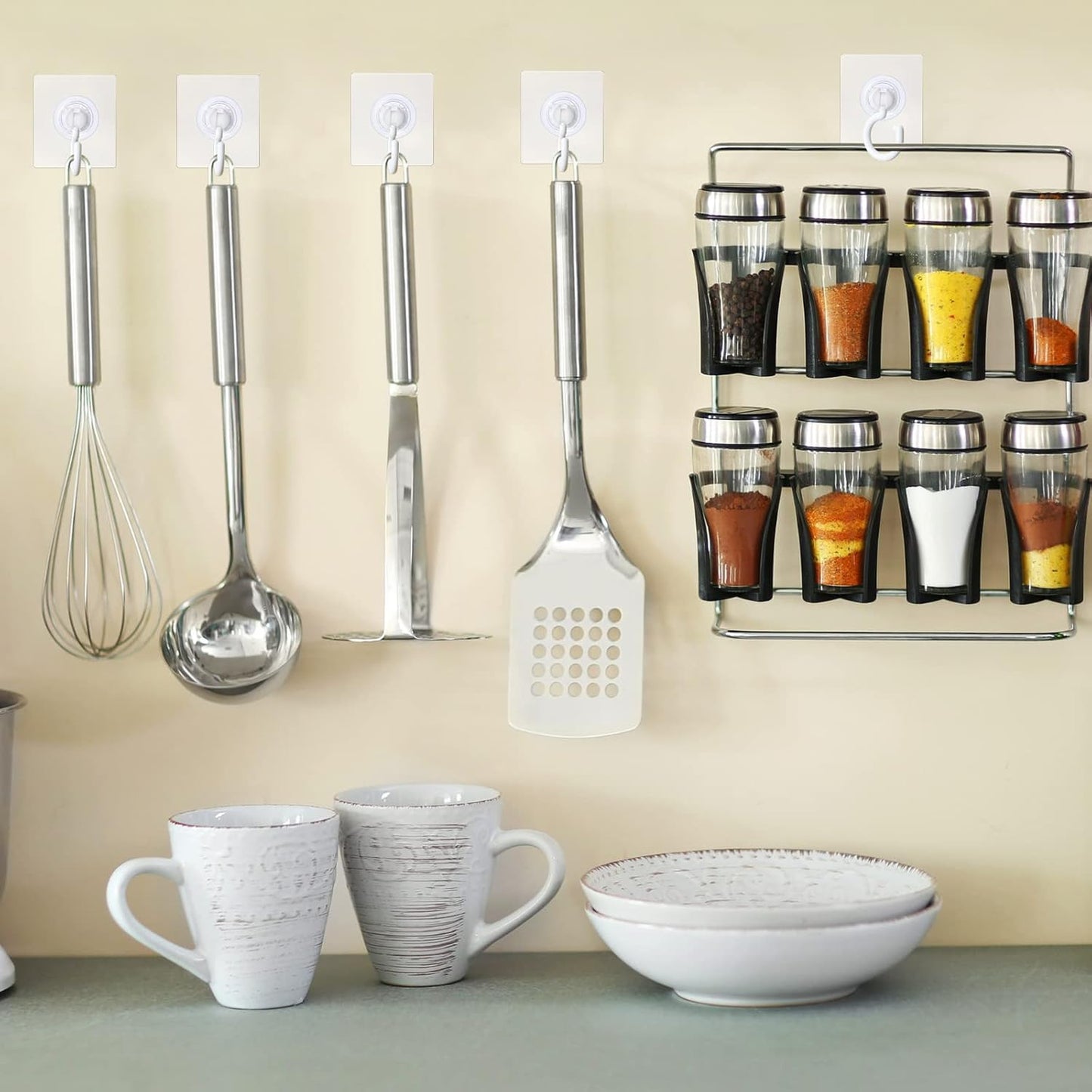 9 pcs self-adhesive ceiling hooks white under cabinet hooks plastic heavy duty self-adhesive hooks tool hooks V1188-MA60-28064-1