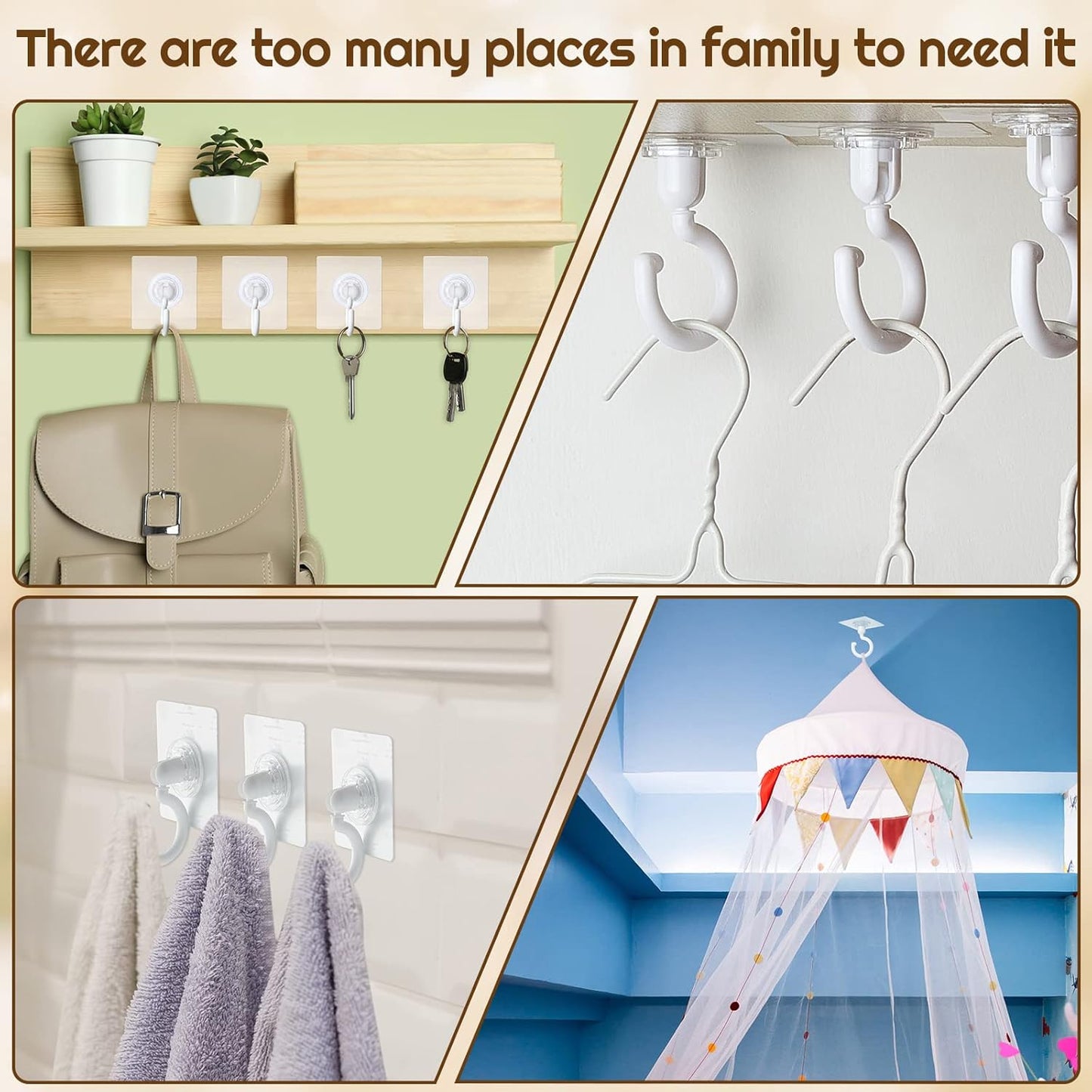 9 pcs self-adhesive ceiling hooks white under cabinet hooks plastic heavy duty self-adhesive hooks tool hooks V1188-MA60-28064-1