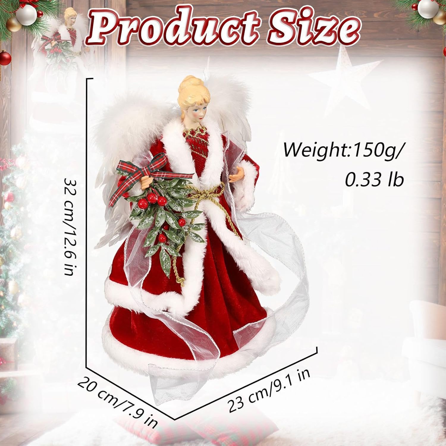 Christmas Tree Angel Tops Decorative Ornaments with White Feather Wings V1188-MA60AM-00123-1