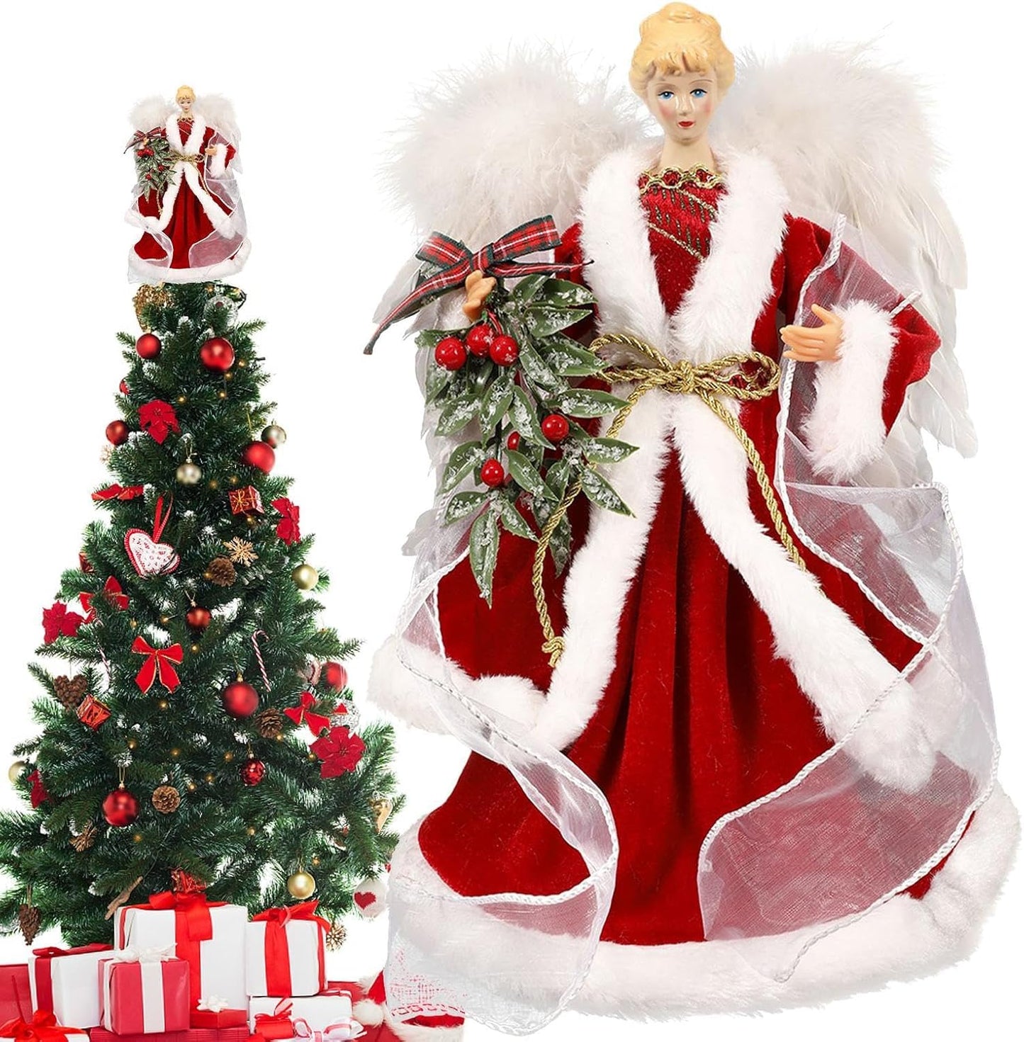 Christmas Tree Angel Tops Decorative Ornaments with White Feather Wings V1188-MA60AM-00123-1