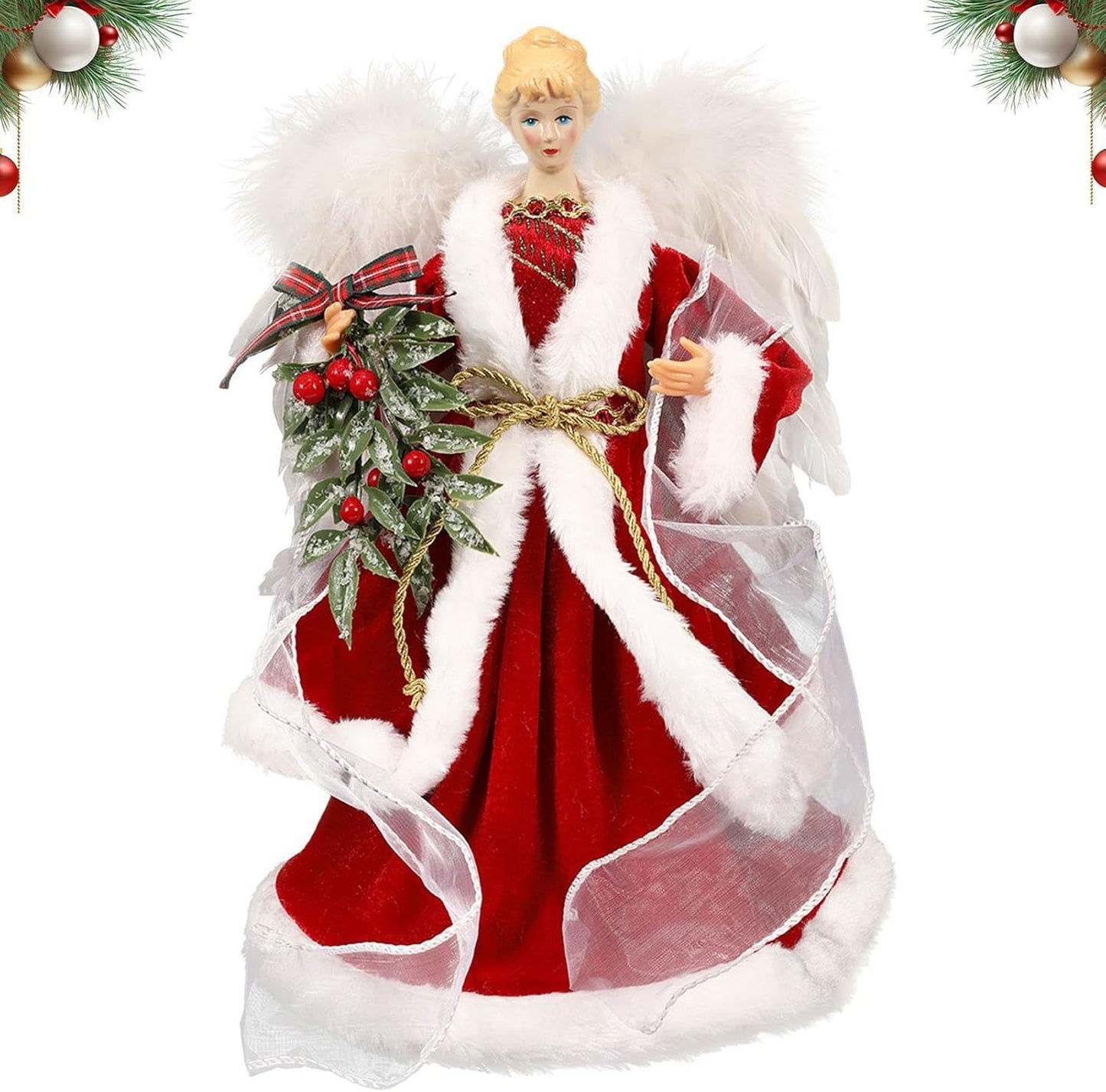 Christmas Tree Angel Tops Decorative Ornaments with White Feather Wings V1188-MA60AM-00123-1