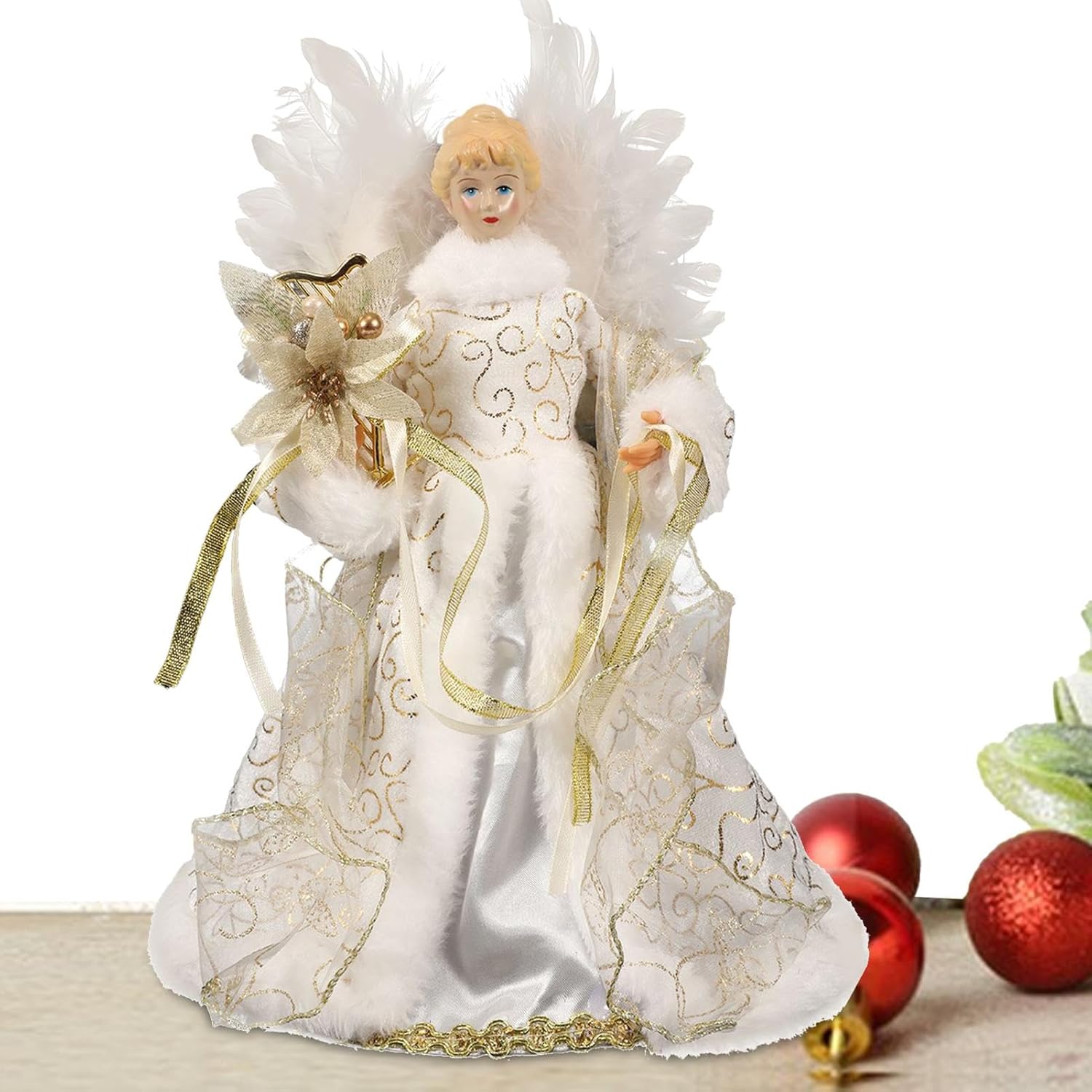 Christmas Tree Angel Tops with White Feather Wings Decorative Ornaments for Holiday Decor V1188-MA60AM-00123-4