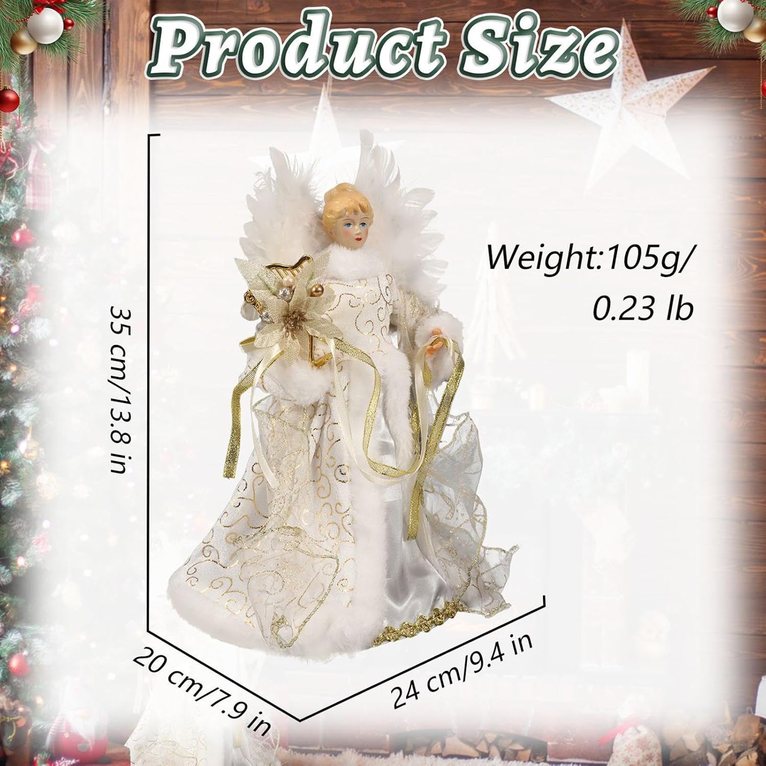Christmas Tree Angel Tops with White Feather Wings Decorative Ornaments for Holiday Decor V1188-MA60AM-00123-4