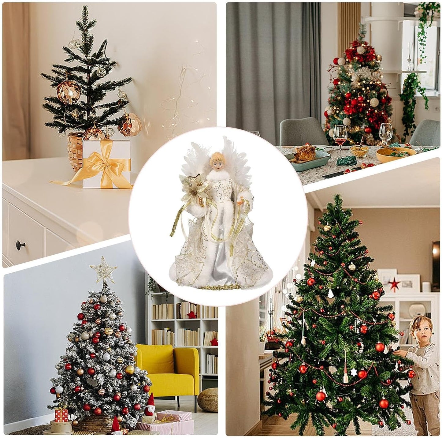 Christmas Tree Angel Tops with White Feather Wings Decorative Ornaments for Holiday Decor V1188-MA60AM-00123-4