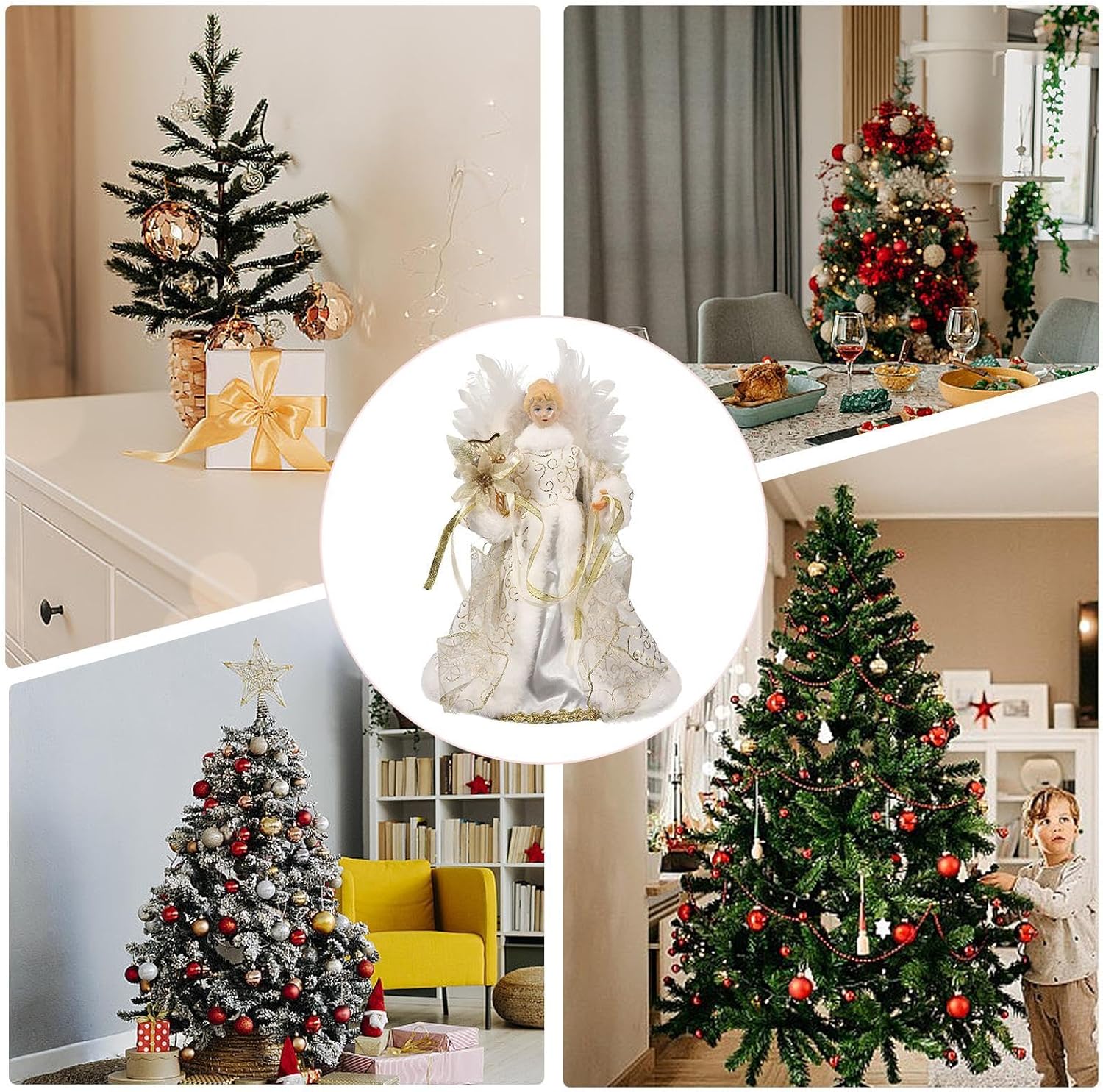 Christmas Tree Angel Tops with White Feather Wings Decorative Ornaments for Holiday Decor V1188-MA60AM-00123-4