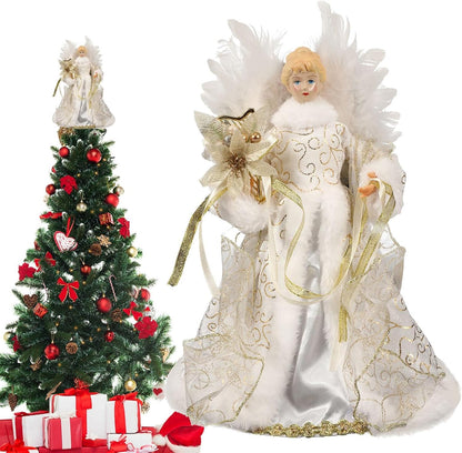 Christmas Tree Angel Tops with White Feather Wings Decorative Ornaments for Holiday Decor V1188-MA60AM-00123-4