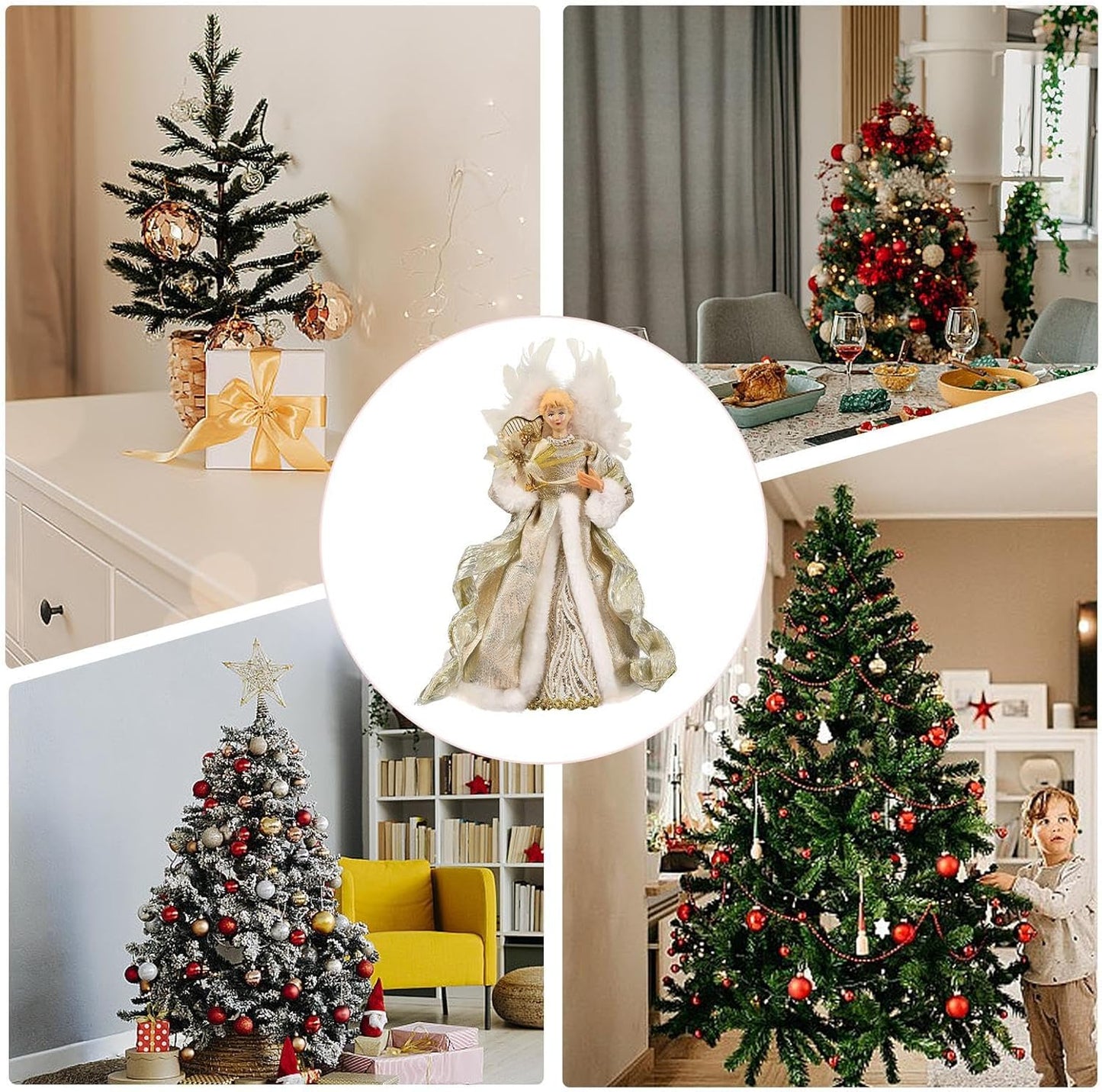 Christmas Tree Angel Topper with White Feather Wings Decorative Ornament V1188-MA60AM-00123-5