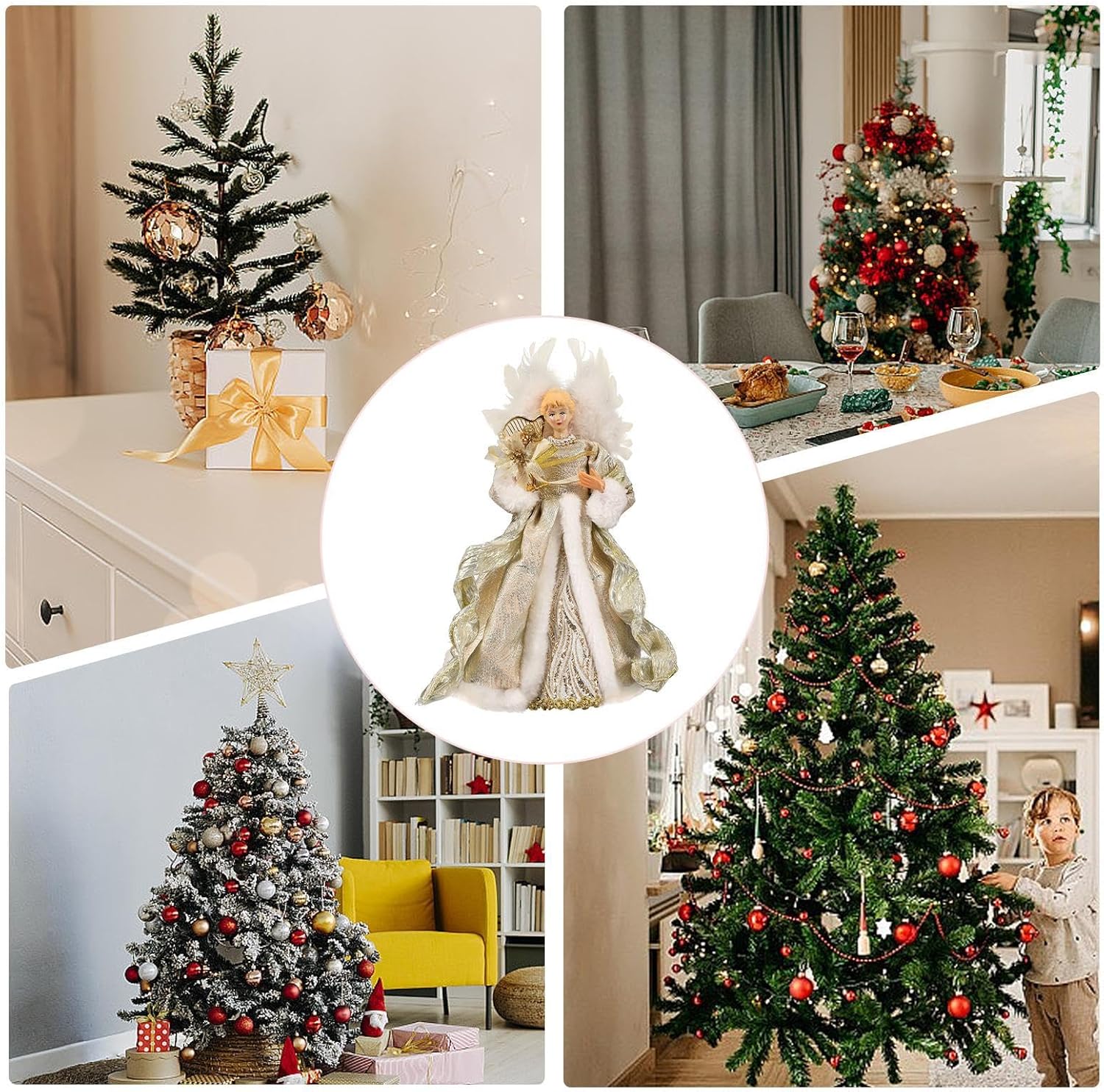 Christmas Tree Angel Topper with White Feather Wings Decorative Ornament V1188-MA60AM-00123-5
