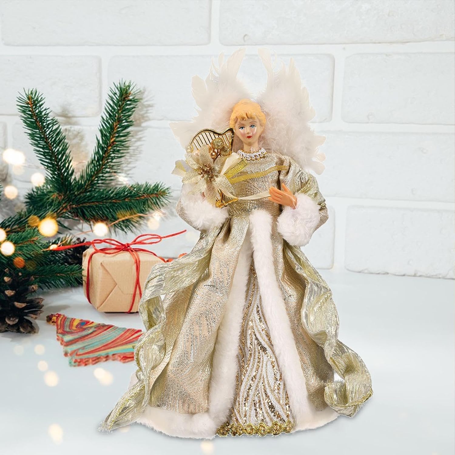 Christmas Tree Angel Topper with White Feather Wings Decorative Ornament V1188-MA60AM-00123-5