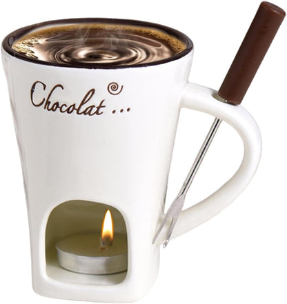 Tealight Fondue Set, Ceramic Melting Pot for Chocolate and Dessert Beige V1188-MA60AM-00135-1