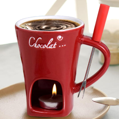 Tealight Fondue Set, Ceramic Melting Pot for Chocolate and Dessert Red V1188-MA60AM-00135-3