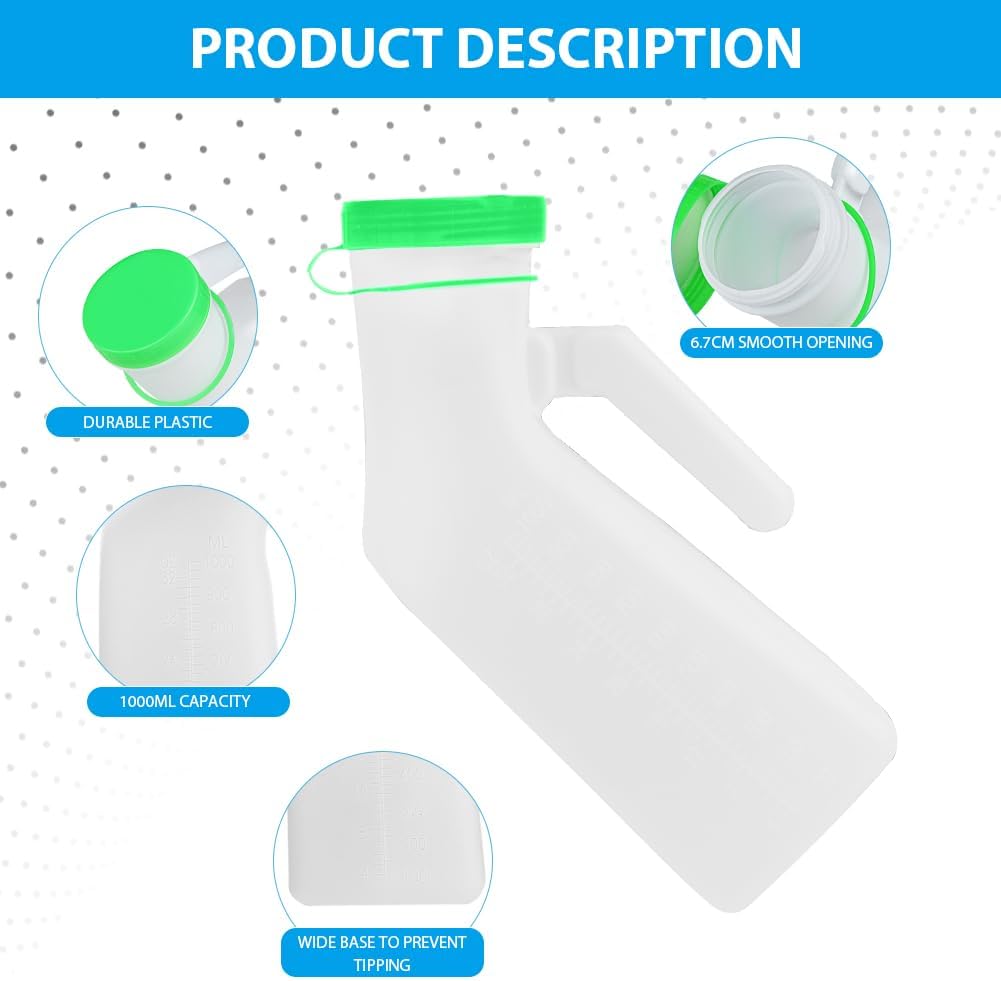 Urinal Bottle for Men, Glow-in-the-Dark 1000ml Pee Bottle for Travel & Incontinence Green V1188-MA60AM-01920-2