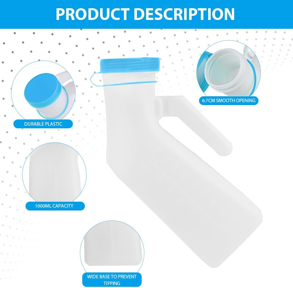 Urinal Bottle for Men, 1000ml Portable Pee Bottle with Screw Cap for Emergency Situations blue V1188-MA60AM-01920-3