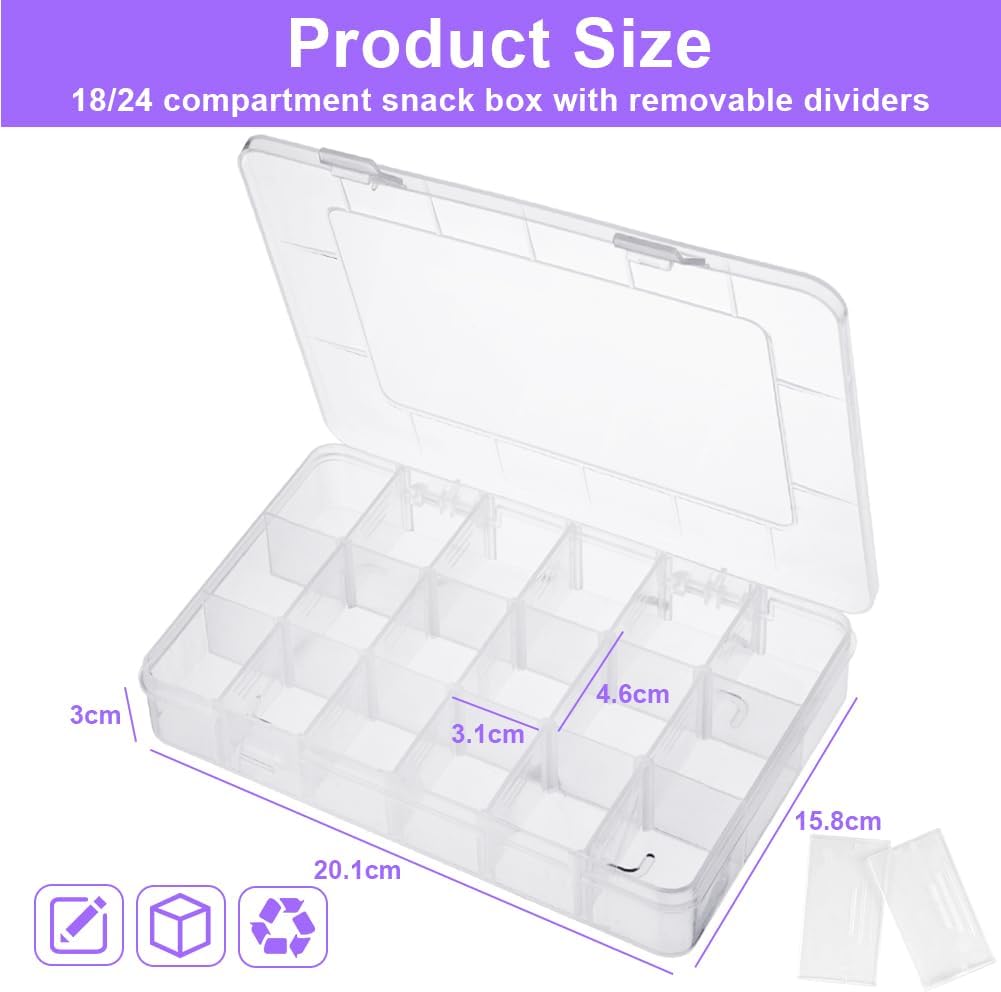 18-Compartment Snack Box, 2 Pieces Snack Plates with Lids for Candy, Nuts, Snacks, Adjustable Plastic Storage V1188-MA60AM-02010-2