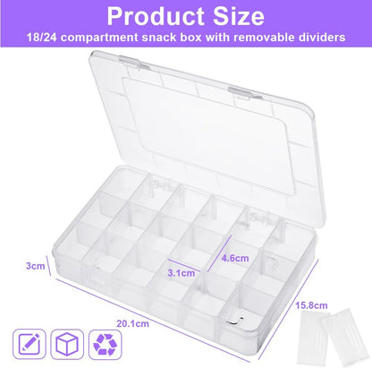 18-Compartment Snack Box, 2 Pieces Snack Plates with Lids for Candy, Nuts, Snacks, Adjustable Plastic Storage V1188-MA60AM-02010-2