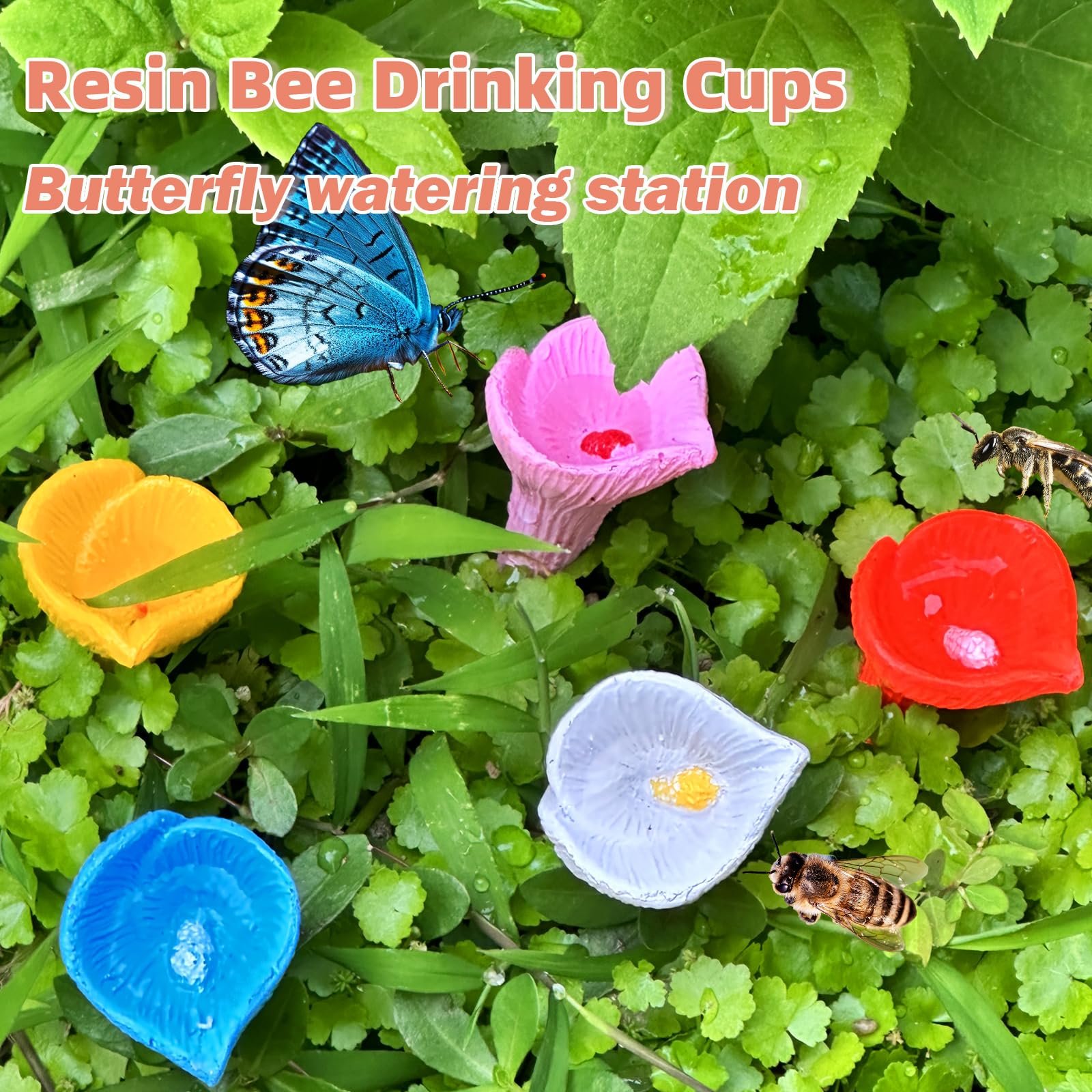 Bee Drinking Station 5-Pack Blue Outdoor Garden Cup Compatible with Bees and Butterflies Waterer V1188-MAG101-04443-4
