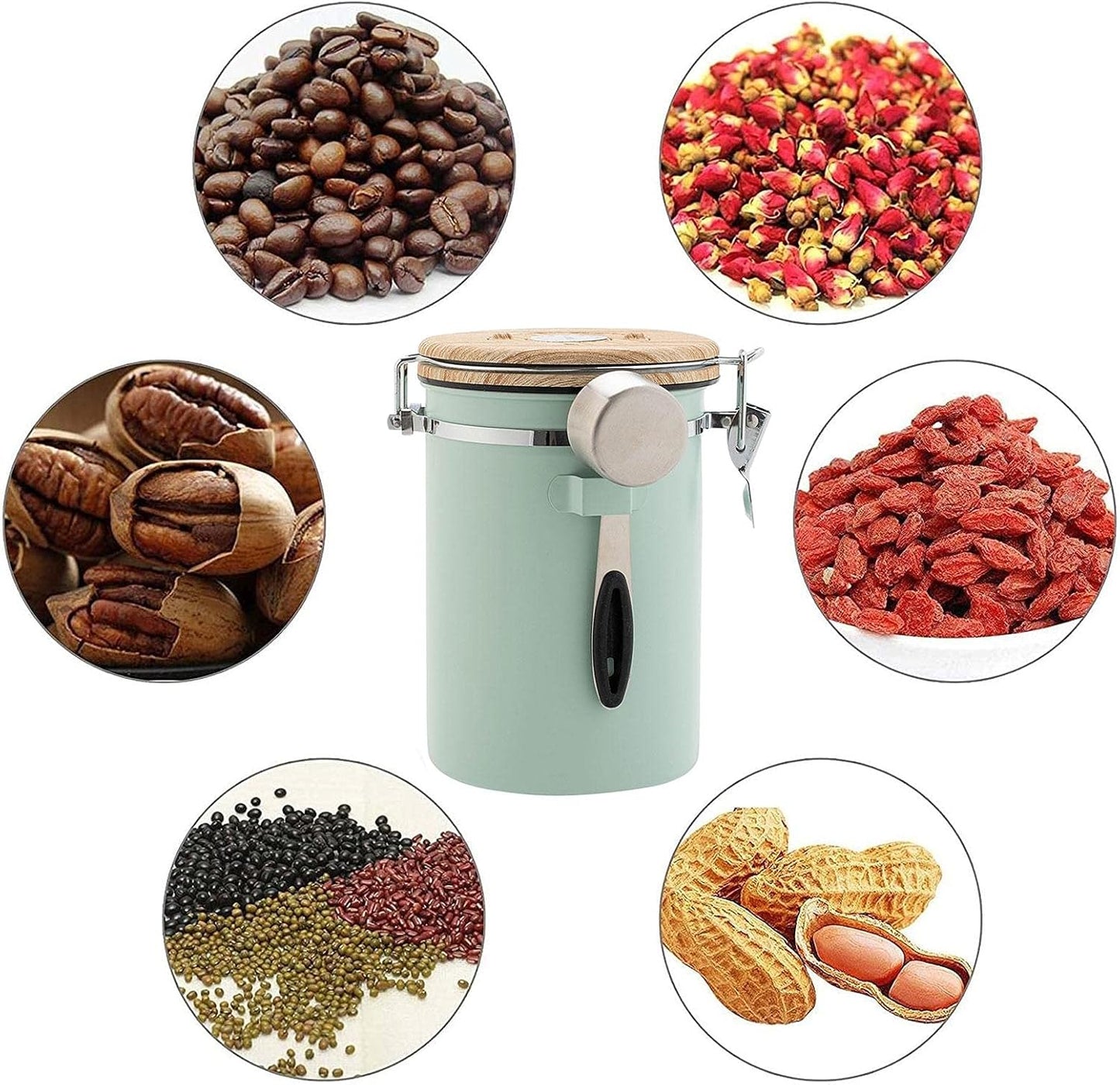 Green Coffee Container with CO2 Valve 1.8L Airtight Storage Jar V1188-MAG101-05704-2
