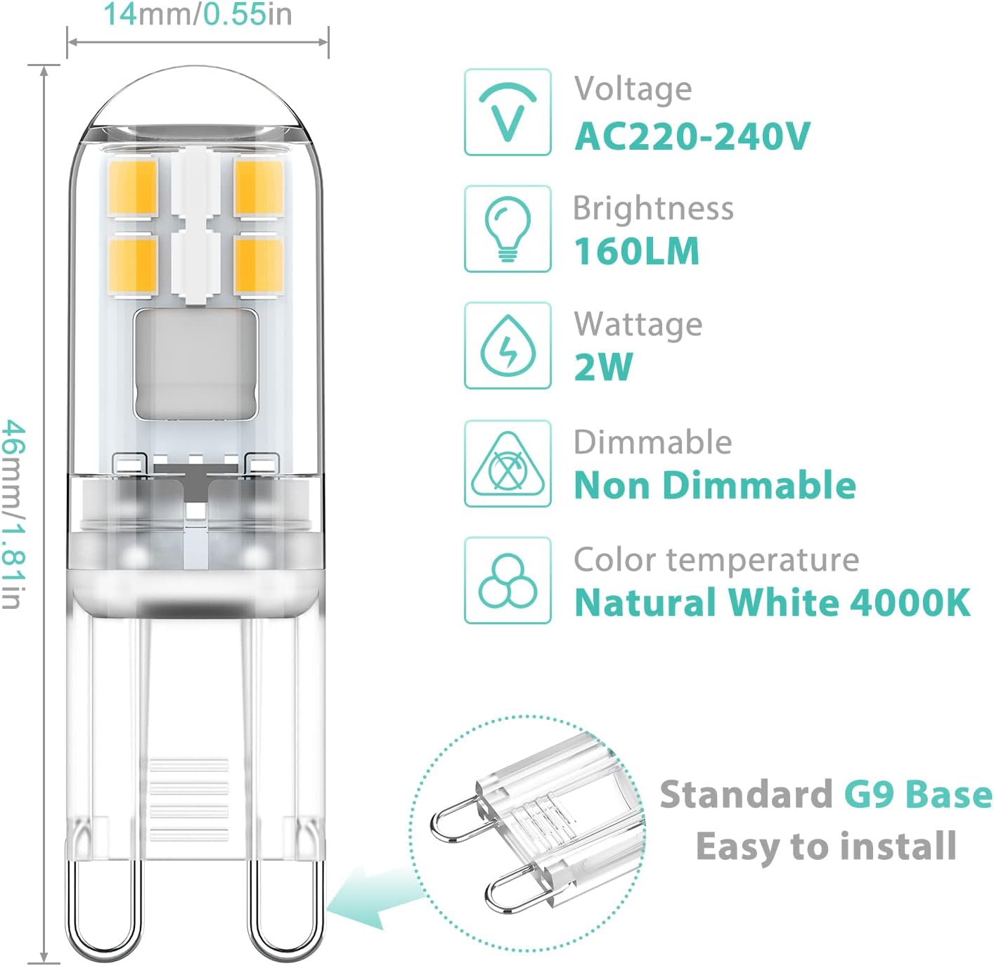 G9 LED Bulbs 1.5W Equivalent to 20W Halogen, 4000K Natural White Light, Non-Dimmable Mini Bulbs, 6-Pack V1188-MAG101J-01026-1