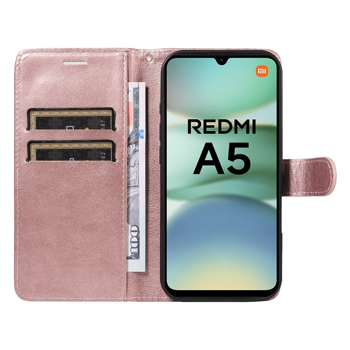 Xiaomi Redmi A5 4G PU Leather Wallet Case Compatible with SKALO MGF Pink Gold V1188-MAG101J-01345-4