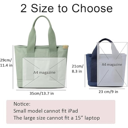Handmade Canvas Shoulder Bag for Women Black Medium with Compartments Zipper College School Work Travel V1188-MAG101Y-03366-10