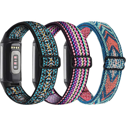 3-pack, elastic nylon wristband compatible with Fitbit Charge 5 - adjustable wristband in breathable fabric V1188-MAGFD72-03506-1