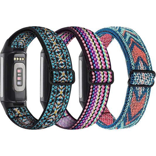 3-pack, elastic nylon wristband compatible with Fitbit Charge 5 - adjustable wristband in breathable fabric V1188-MAGFD72-03506-1