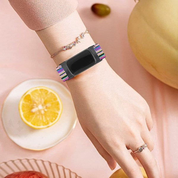 3-pack, elastic nylon wristband compatible with Fitbit Charge 5 - adjustable wristband in breathable fabric V1188-MAGFD72-03506-1
