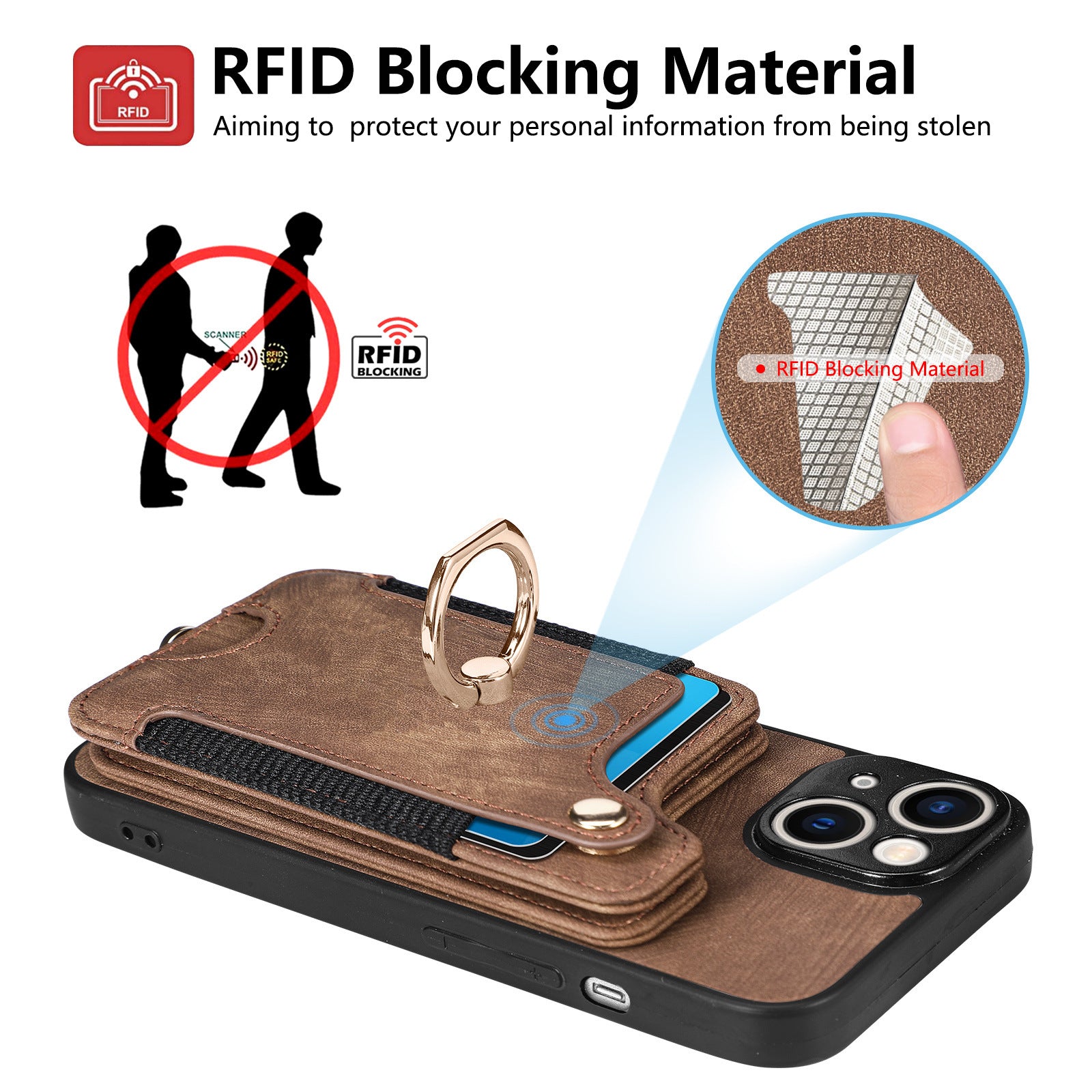 Mobile Phone Leather Case Compatible with iPhone RFID Anti-Theft Swipe Loop Buckle Rope Multifunctional Card V1188-MAGFD72-03690-94