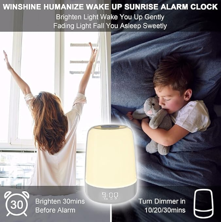 Touch Wake Up Night Light with Sunrise Simulation Alarm Clock, 3 Ways Dimmable Warm White Bedside Lamp for V1188-MS-205-10