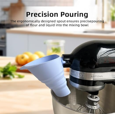 Silicone Flour Funnel for Kitchen Aid Stand Mixer, Food Grade BPA-Free Silicone Durable Funnel Fits KSM150 V1188-MS-205-34