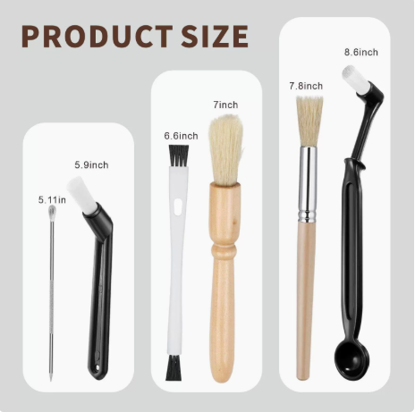Professional Coffee Machine Cleaning Brush Set | 10-Piece Multifunctional Tool Kit | Includes Long-Handled V1188-MS-205-37