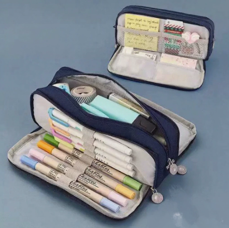 Large Capacity Pencil Case 3 Compartment Pouch Pen Bag for School Teen Girl Boy Men Women (Navy) V1188-MS-210-037