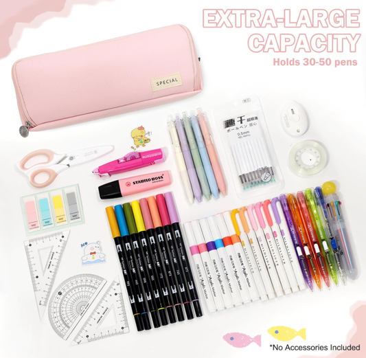 Large Capacity Pencil Case 3 Compartment Pouch Pen Bag for School Teen Girl Boy Men Women (Pink) V1188-MS-210-038