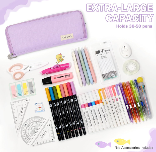 Large Capacity Pencil Case 3 Compartment Pouch Pen Bag for School Teen Girl Boy Men Women (Purple) V1188-MS-210-039