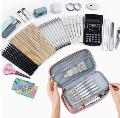 Pencil Case Pen Bag, Two Layers Big Capacity Pencil Pouch Pen Organizer Durable Stationery Holder for Marker V1188-MS-210-043