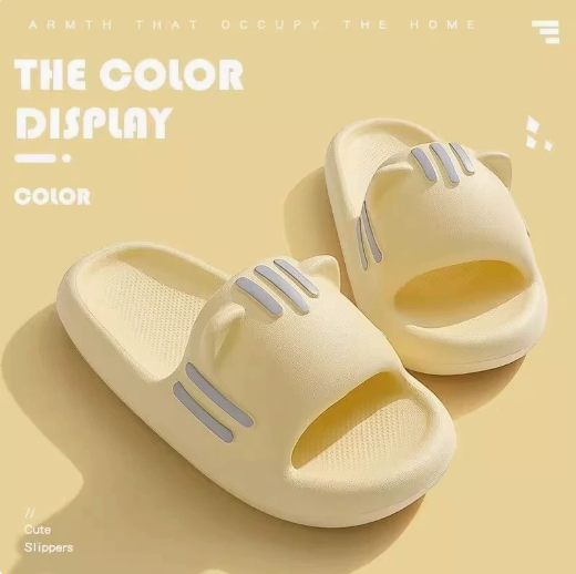 Women's Slides Cute Bathroom Slippers Non-Slip Cartoon Cat Shaped Indoor Outdoor Summer Slippers(yellow, V1188-MS-210-045