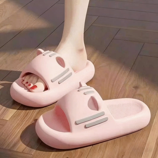 Women's Slides Cute Bathroom Slippers Non-Slip Cartoon Cat Shaped Indoor Outdoor Summer Slippers(pink, 36-37) V1188-MS-210-050