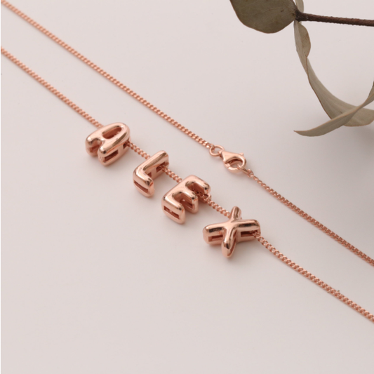 Custom letter necklace with a complete set of letter beads from A to Z, 10mm heart pendant, three colors V1188-MS-210-057