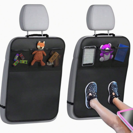 Back Seat Cover For Kids + 3 Pocket Storage Organizer, 2 Pack X-Large Waterproof Kick Mats Backseat V1188-MS-210-060