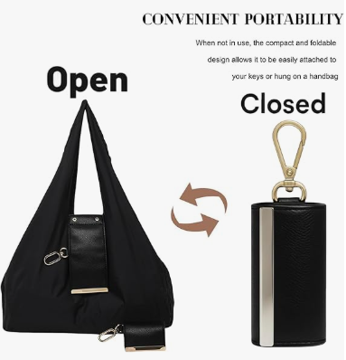 Keychain Tote Bag Compact & Expandable for On the Go, Foldable Tote Bag with Key Ring for Daily Errands - V1188-MS-210-061