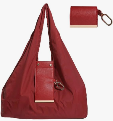 Keychain Tote Bag Compact & Expandable for On the Go, Foldable Tote Bag with Key Ring for Daily Errands - Red V1188-MS-210-062