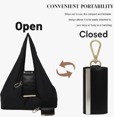 Keychain Tote Bag Compact & Expandable for On the Go, Foldable Tote Bag with Key Ring for Daily Errands - V1188-MS-210-063