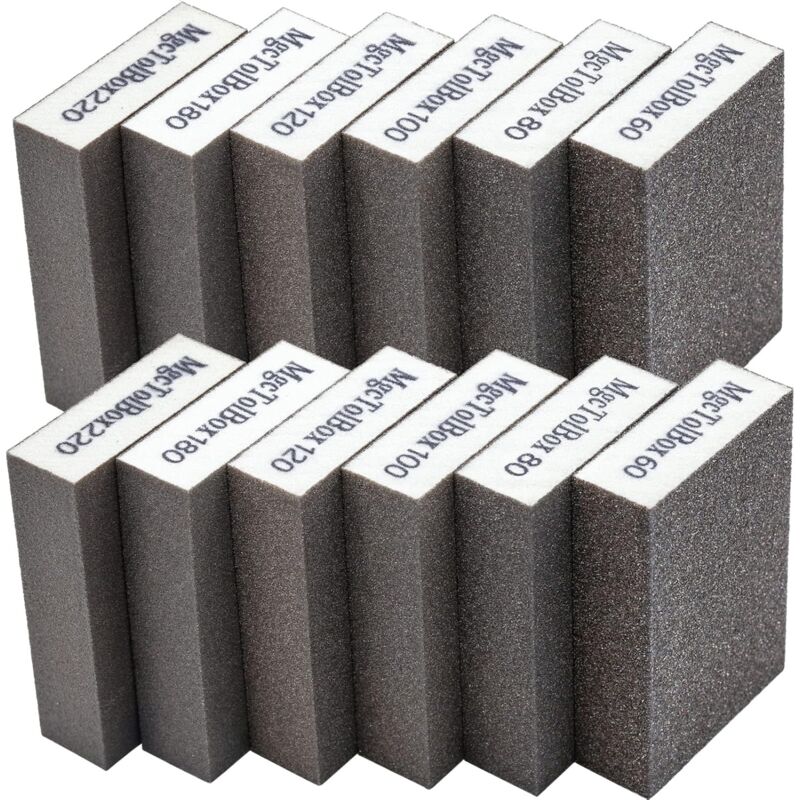 12 pcs Sanding Sponges, Sanding Blocks Kit Polishing Grit 60/80/100/120/180/220 Washable Reusable V1188-MS-227-0003