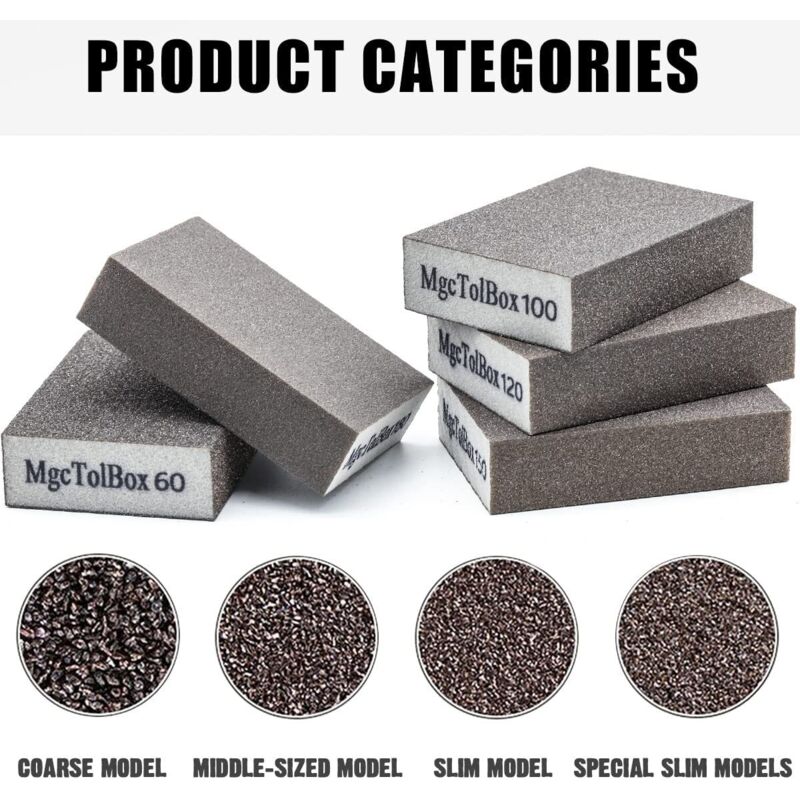 12 pcs Sanding Sponges, Sanding Blocks Kit Polishing Grit 60/80/100/120/180/220 Washable Reusable V1188-MS-227-0003