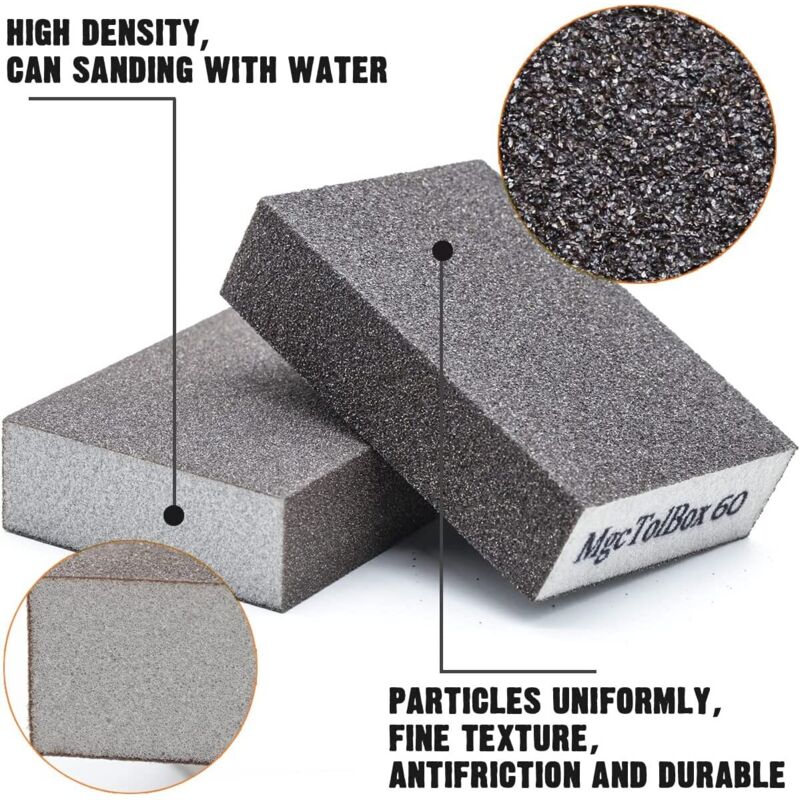 12 pcs Sanding Sponges, Sanding Blocks Kit Polishing Grit 60/80/100/120/180/220 Washable Reusable V1188-MS-227-0003
