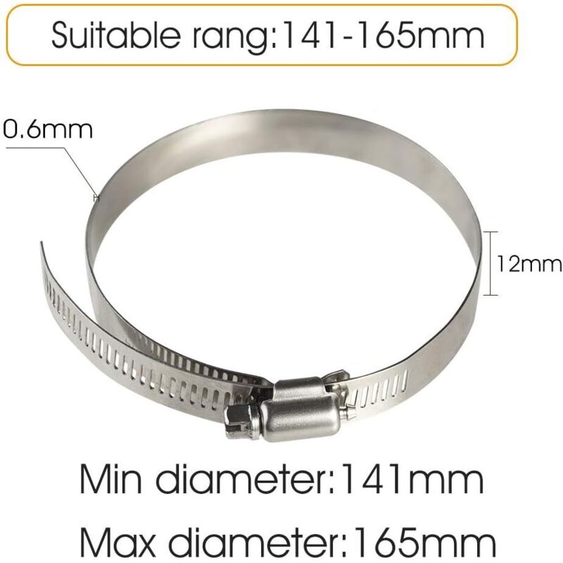 4 pcs Stainless Steel Hose Clamps - Adjustable For Fixing Flexible Hoses (141Mm-165Mm) V1188-MS-227-0007