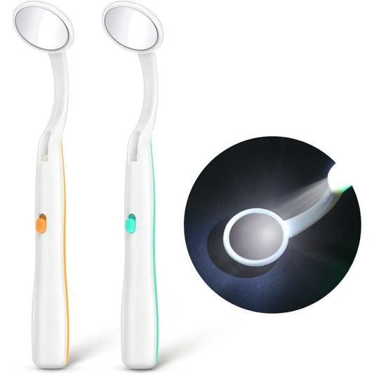 Dental Mirror With Light 2 Pieces Mouth Mirror Dental Inspection Mirror Oral Mirror With LED Light Battery V1188-MS-227-0010