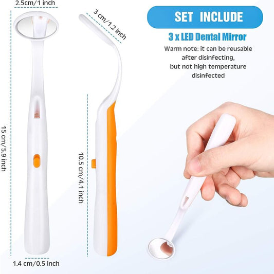 Dental Mirror With Light 2 Pieces Mouth Mirror Dental Inspection Mirror Oral Mirror With LED Light Battery V1188-MS-227-0010
