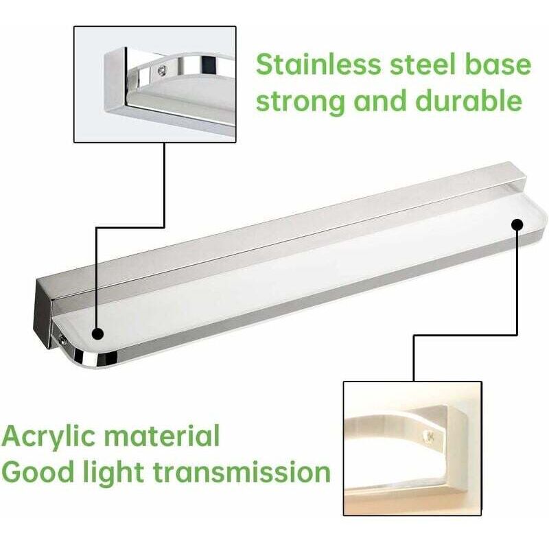 LED Mirror Light 7W 42Cm Cool White, Bathroom Mirror Light Ip44 Waterproof 6000K 600Lm, Acrylic Modern LED V1188-MS-227-0011